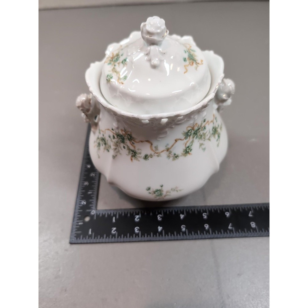 Antique Hermann Ohme Eglantine Porcelain Covered Sugar Bowl Germany Floral Gold - Picture 11 of 13